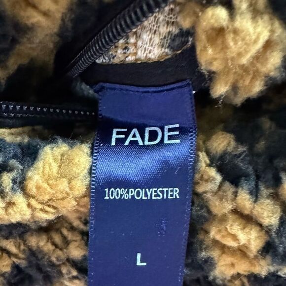 FADE Junior Leopard Print Half-Zip Faux Sherpa Hoodie, Size Large - Picture 11 of 15